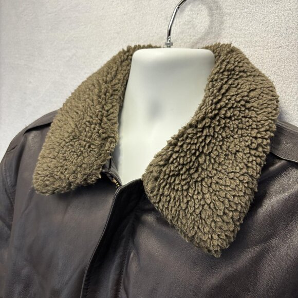 St Johns Bay Leather Sherpa Collar Aviator Jacket Mens Large Black Bomber Coat - Picture 14 of 16